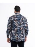 Chemise à fleurs facile à repasser grande taille bleu marine