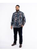 Chemise à fleurs facile à repasser grande taille bleu marine