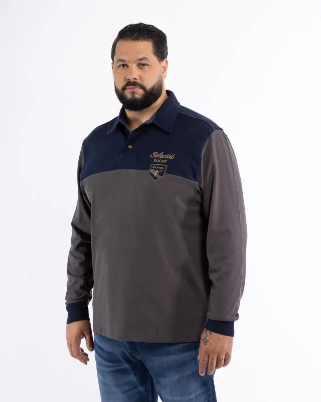 Polo manches longues grande taille gris