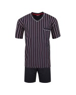 Pyjama Optical court col v navy rayures : grande taille du 3XL au 10XL