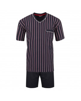 Pyjama Optical court col v navy rayures : grande taille du 3XL au 10XL