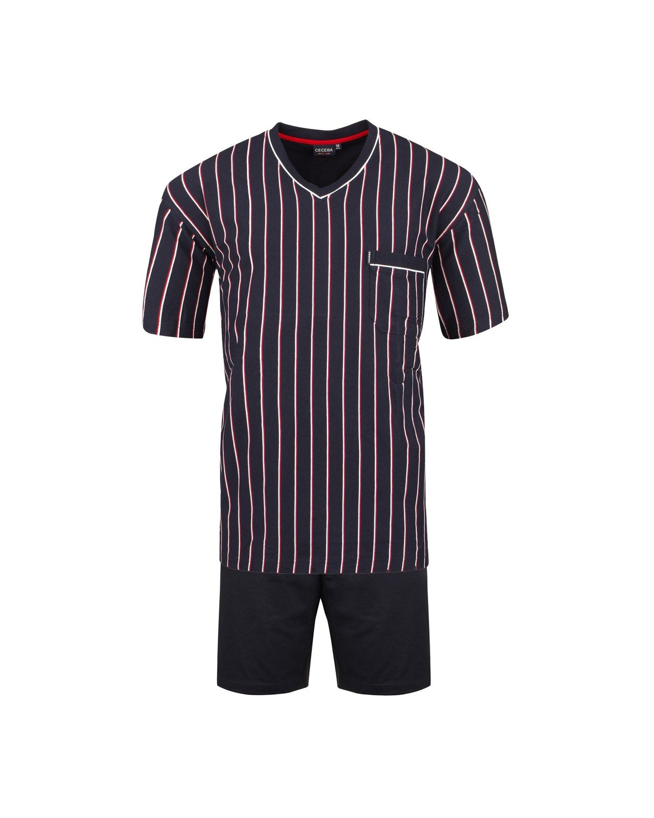 Pyjama Optical court col v navy rayures : grande taille du 3XL au 10XL