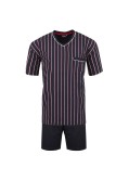 Pyjama Optical court col v navy rayures : grande taille du 3XL au 10XL