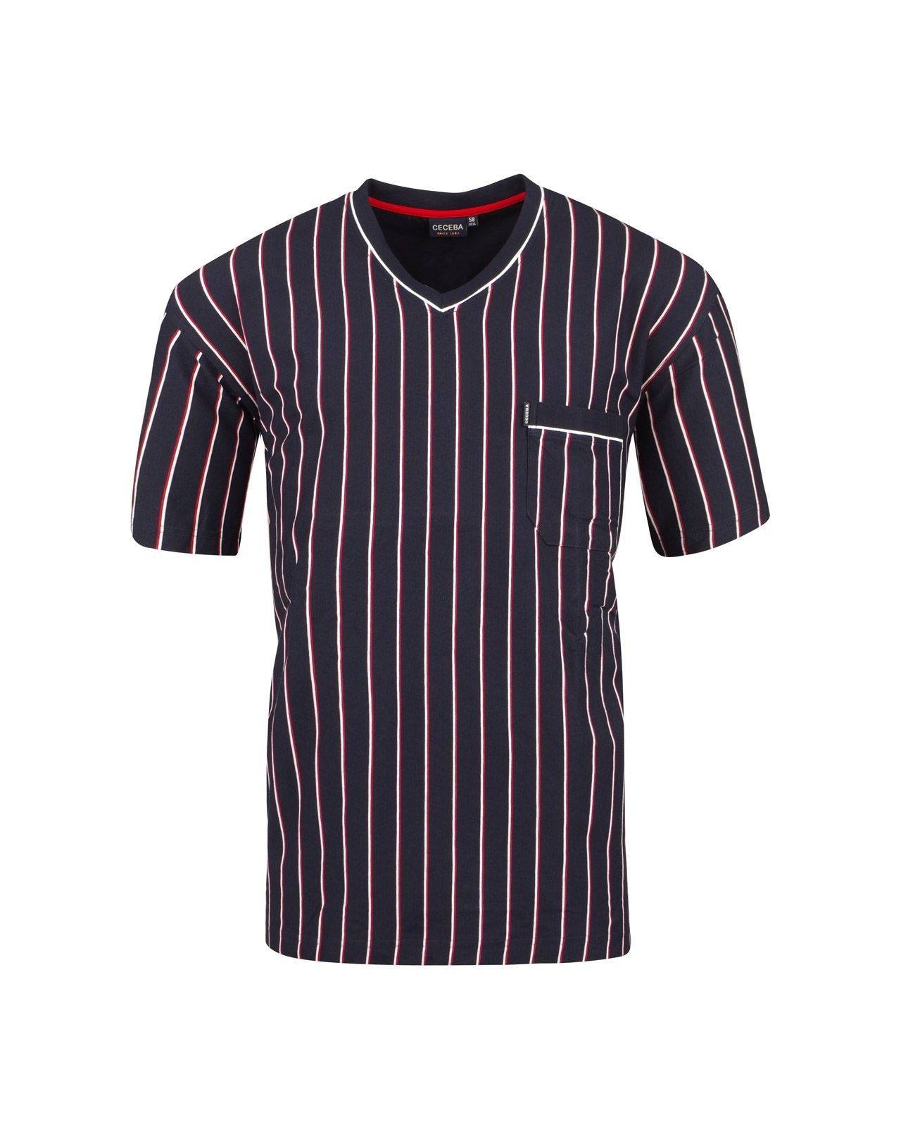 Pyjama Optical court col v navy rayures : grande taille du 3XL au 10XL