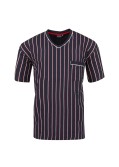 Pyjama Optical court col v navy rayures : grande taille du 3XL au 10XL