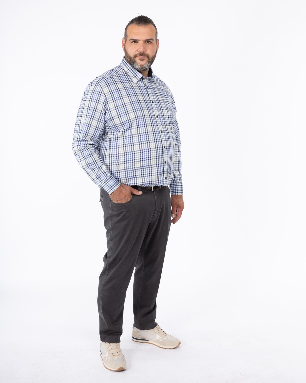 Chemise popeline à carreaux grande taille bleu