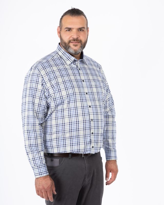Chemise popeline à carreaux grande taille bleu