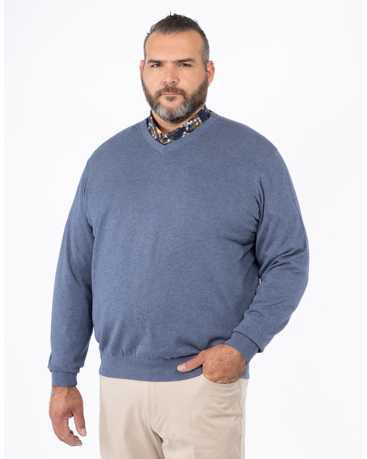 Pull col V grande taille bleu indigo