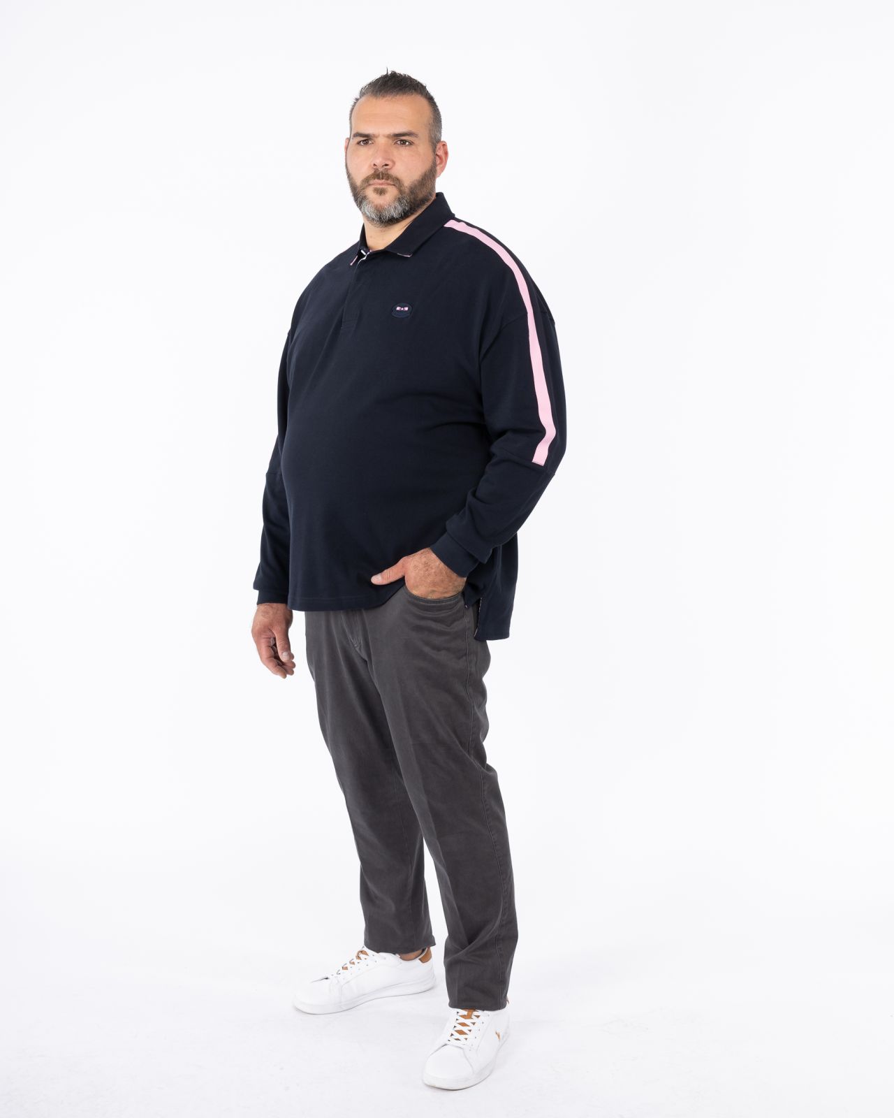 Polo manches longues jersey grande taille bleu marine