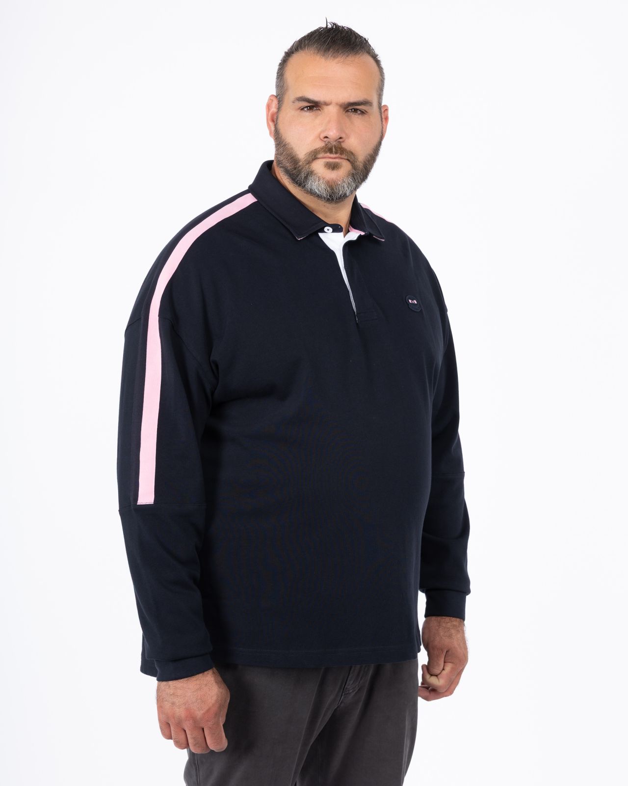 Polo manches longues jersey grande taille bleu marine