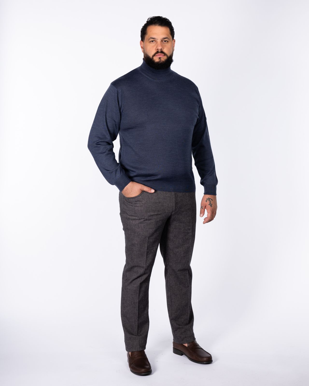 Pull mérinos grande taille bleu indigo