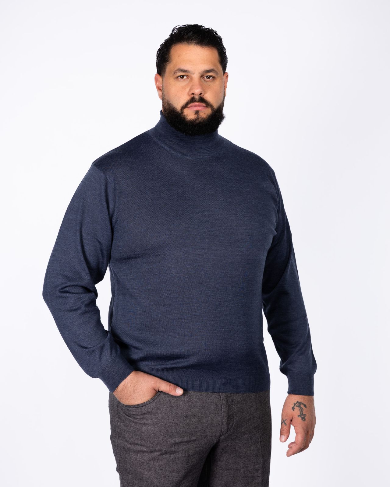 Pull mérinos grande taille bleu indigo