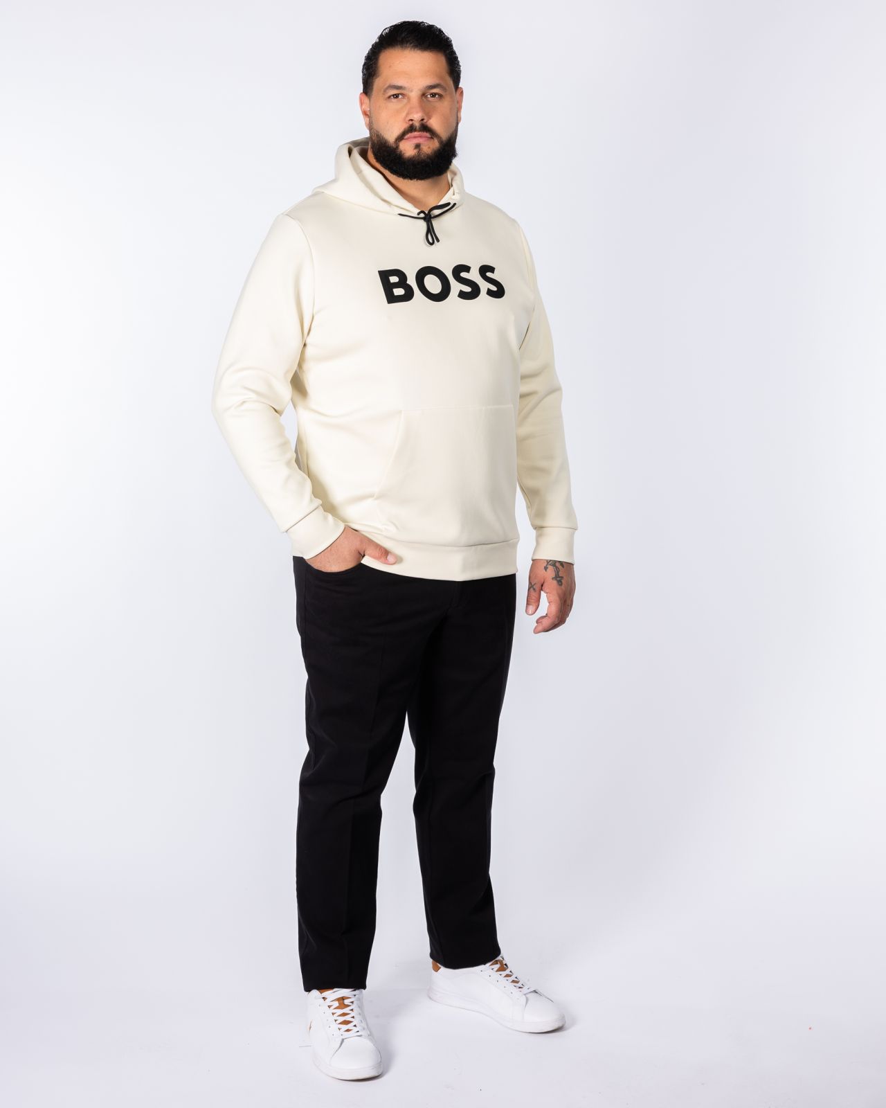 Sweat à capuche grande taille beige