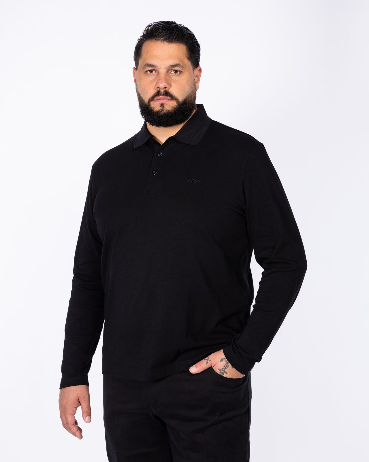 Polo manches longues grande taille noir