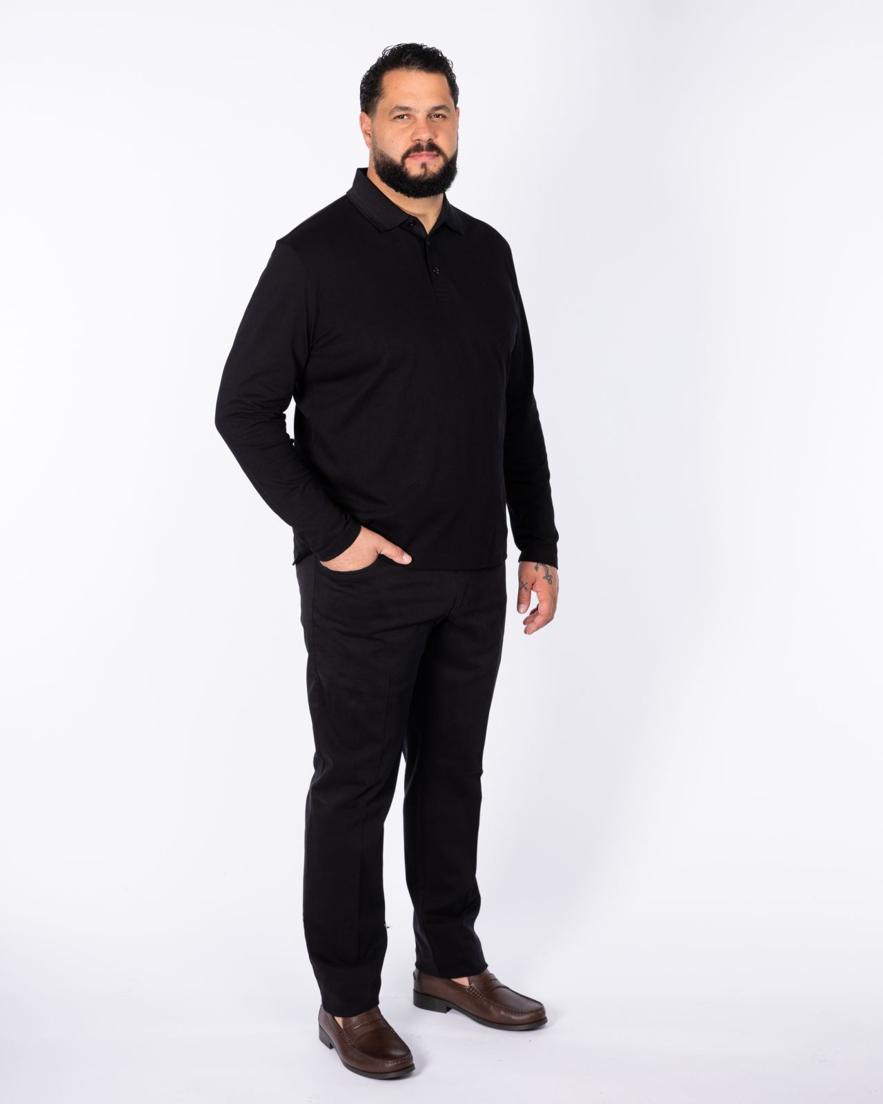 Polo manches longues grande taille noir