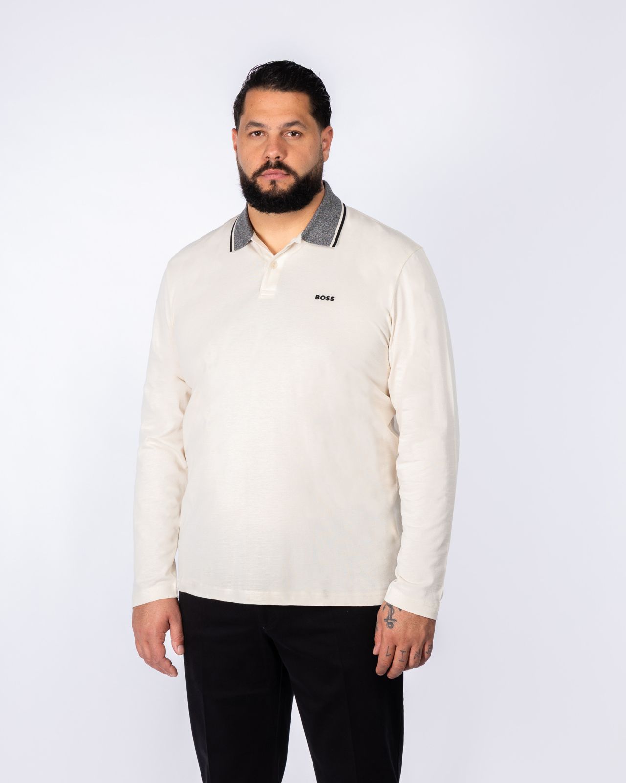 Polo manches longues grande taille blanc