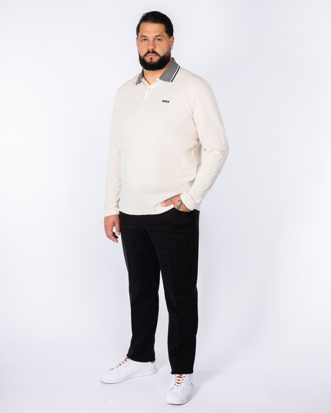 Polo manches longues grande taille blanc