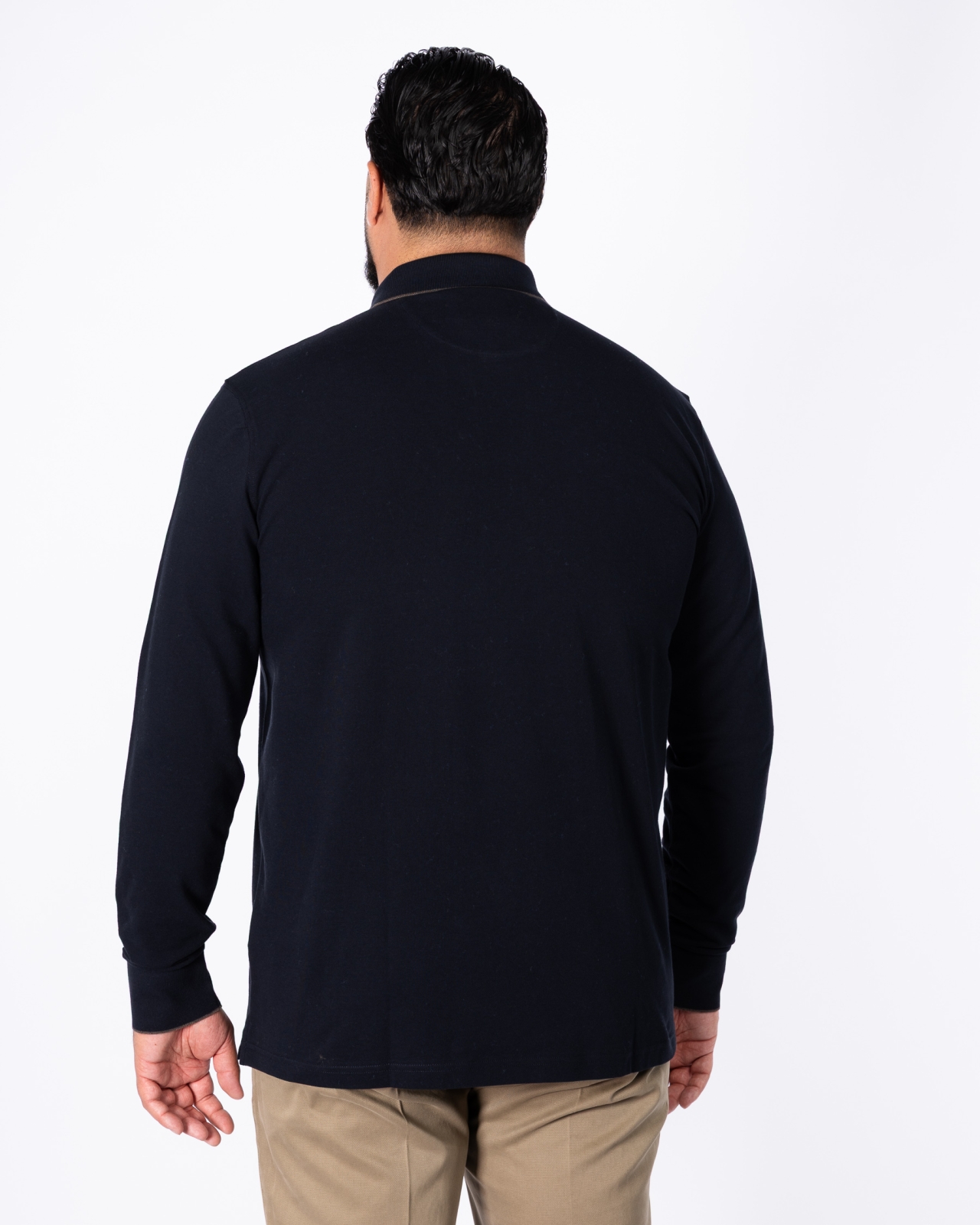 Polo manches longues piqué grande taille bleu marine
