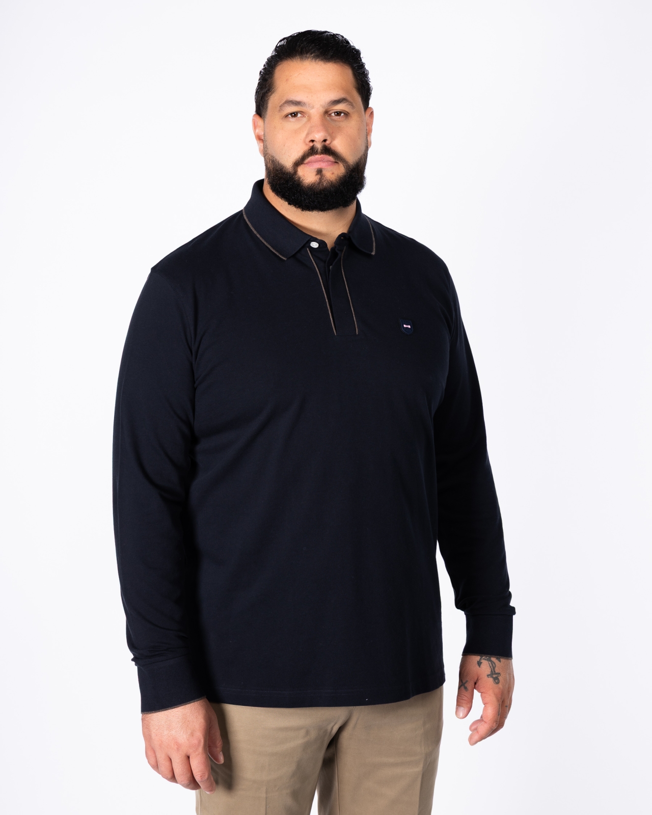 Polo manches longues piqué grande taille bleu marine