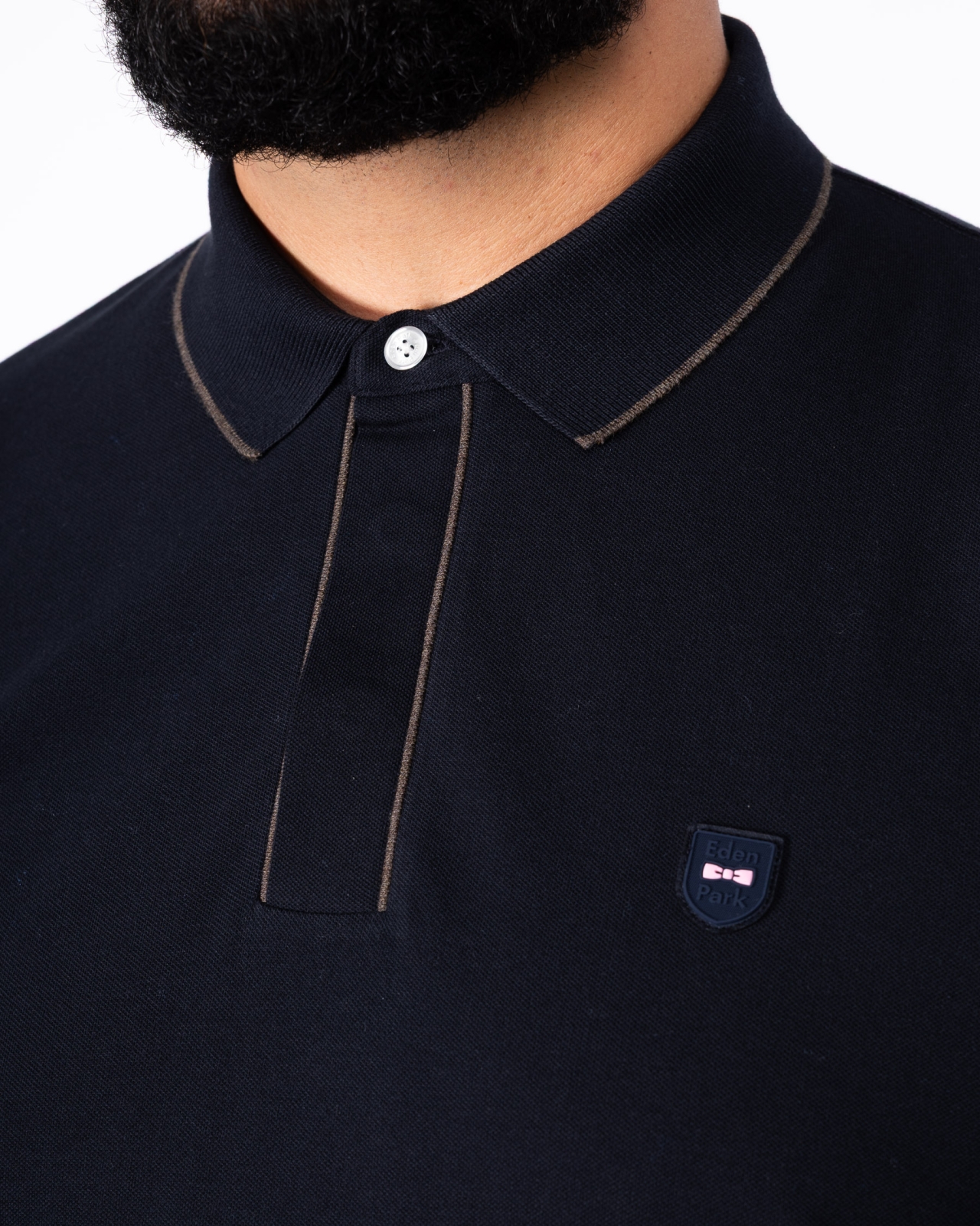 Polo manches longues piqué grande taille bleu marine