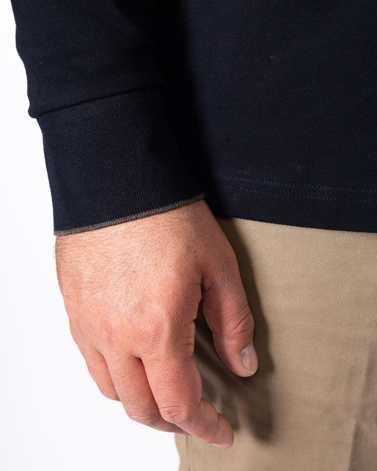 Polo manches longues piqué grande taille bleu marine