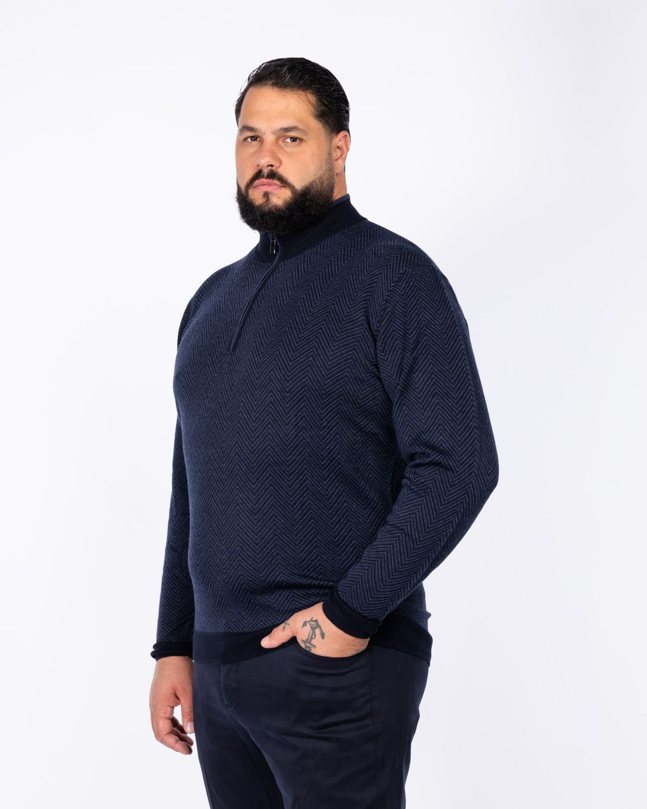 Pull col camionneur grande taille bleu marine