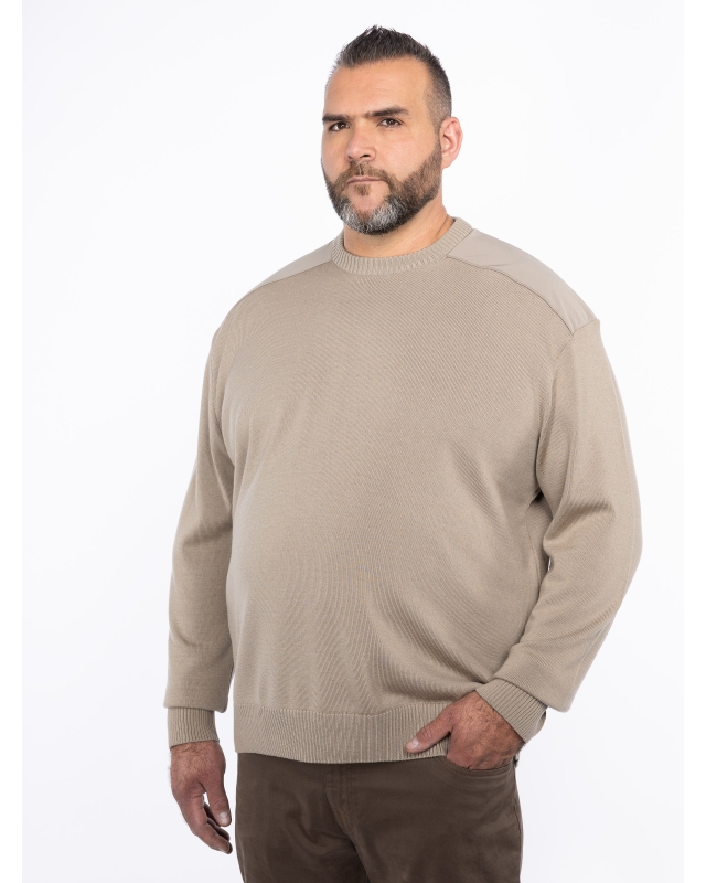 Pull col rond grande taille beige