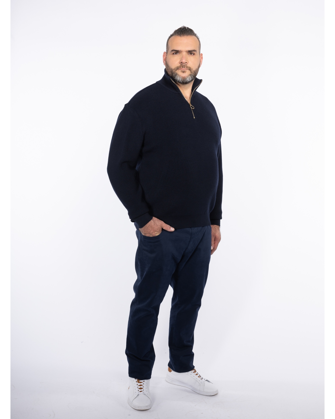 Pull demi zippé grande taille bleu marine