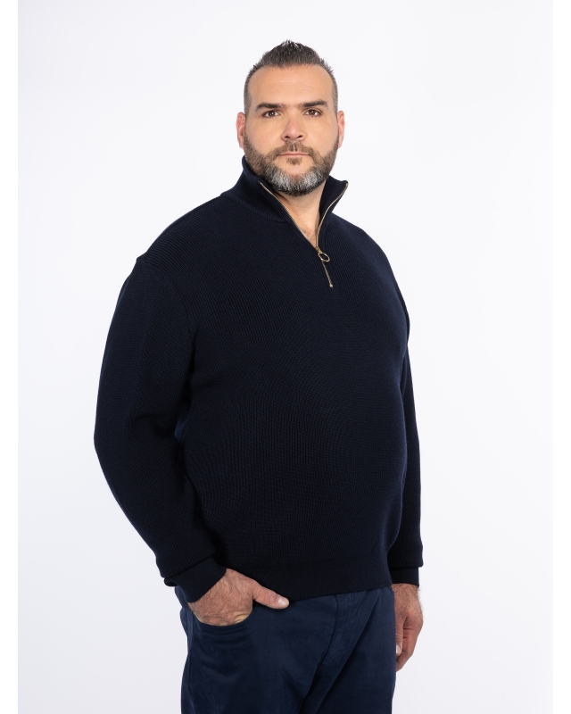 Pull demi zippé grande taille bleu marine