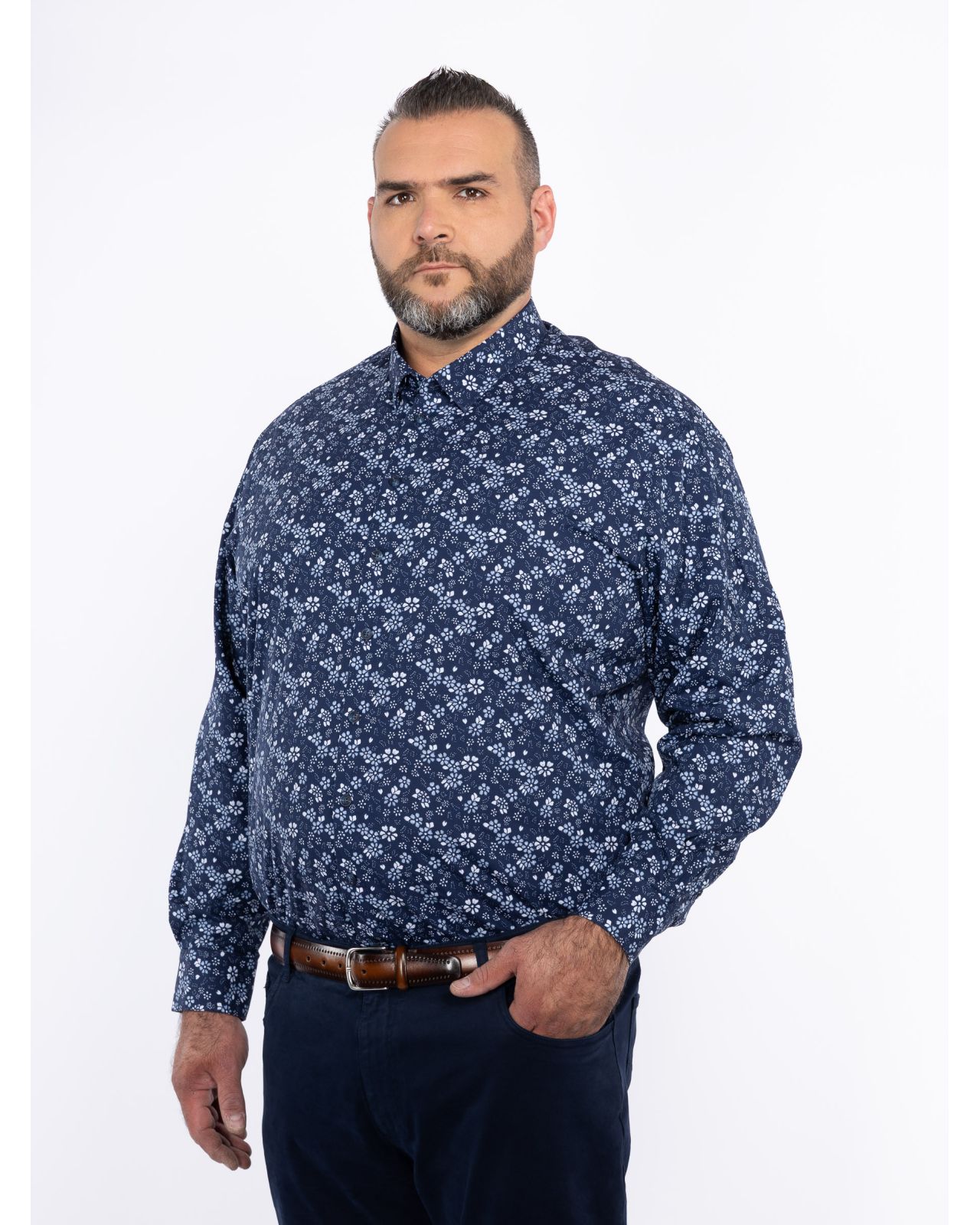 Chemise à fleurs grande taille bleu marine