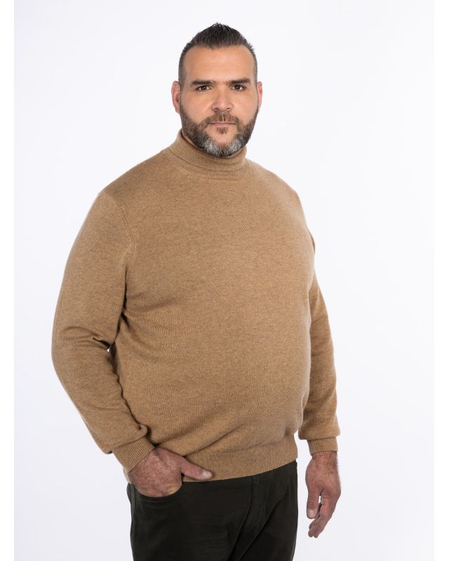 Pull col roulé en laine grande taille marron