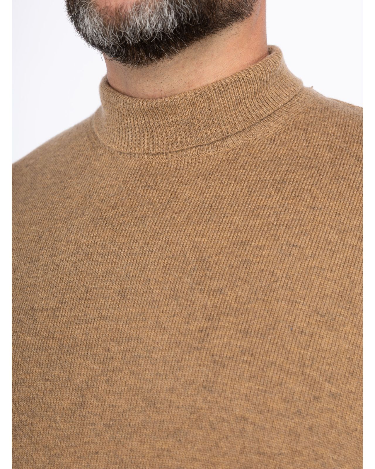 Pull col roulé en laine grande taille marron