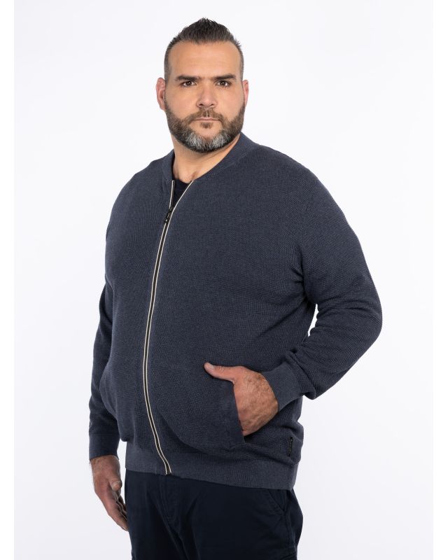 Cardigan zippé chiné grande taille bleu marine
