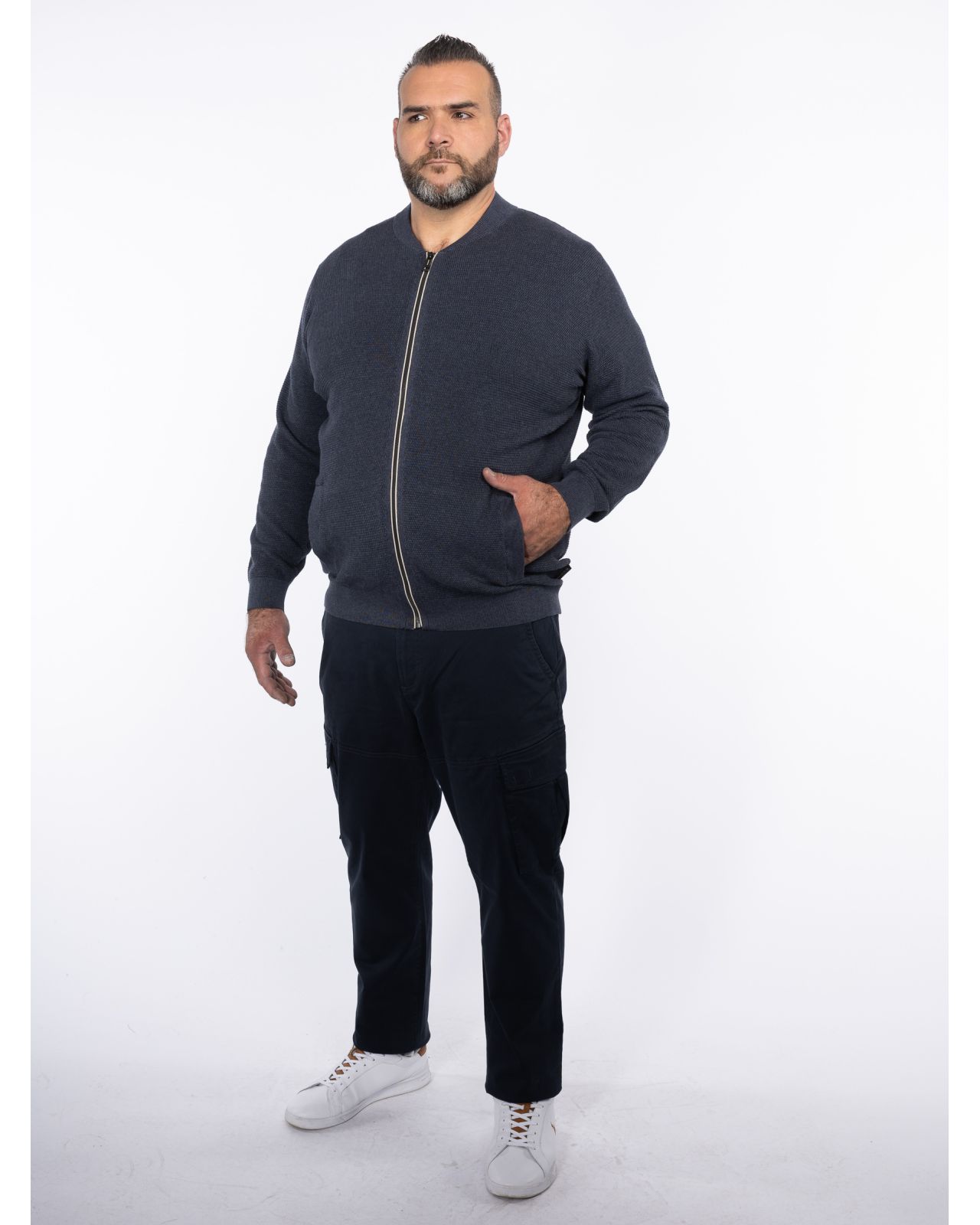 Cardigan zippé chiné grande taille bleu marine