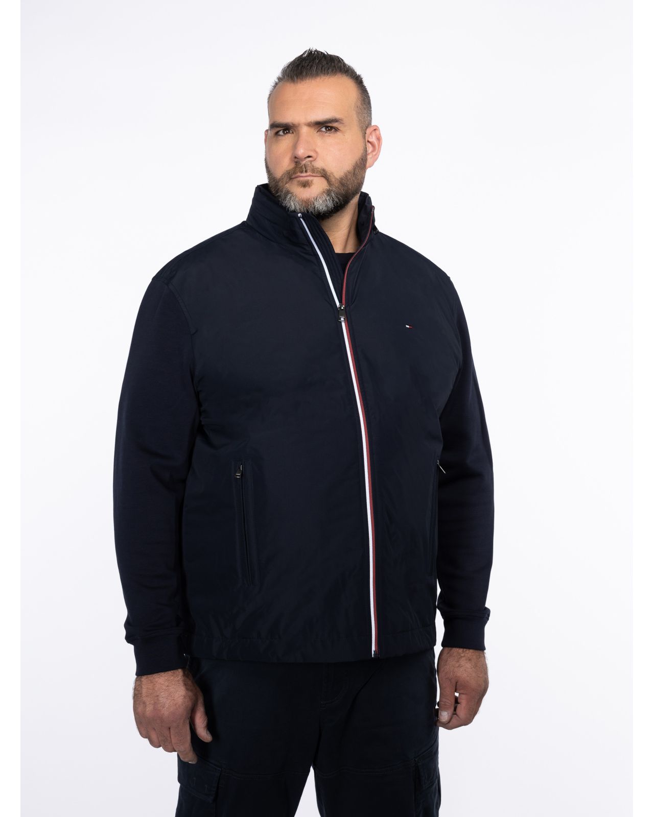 Blouson bimatière grande taille bleu marine