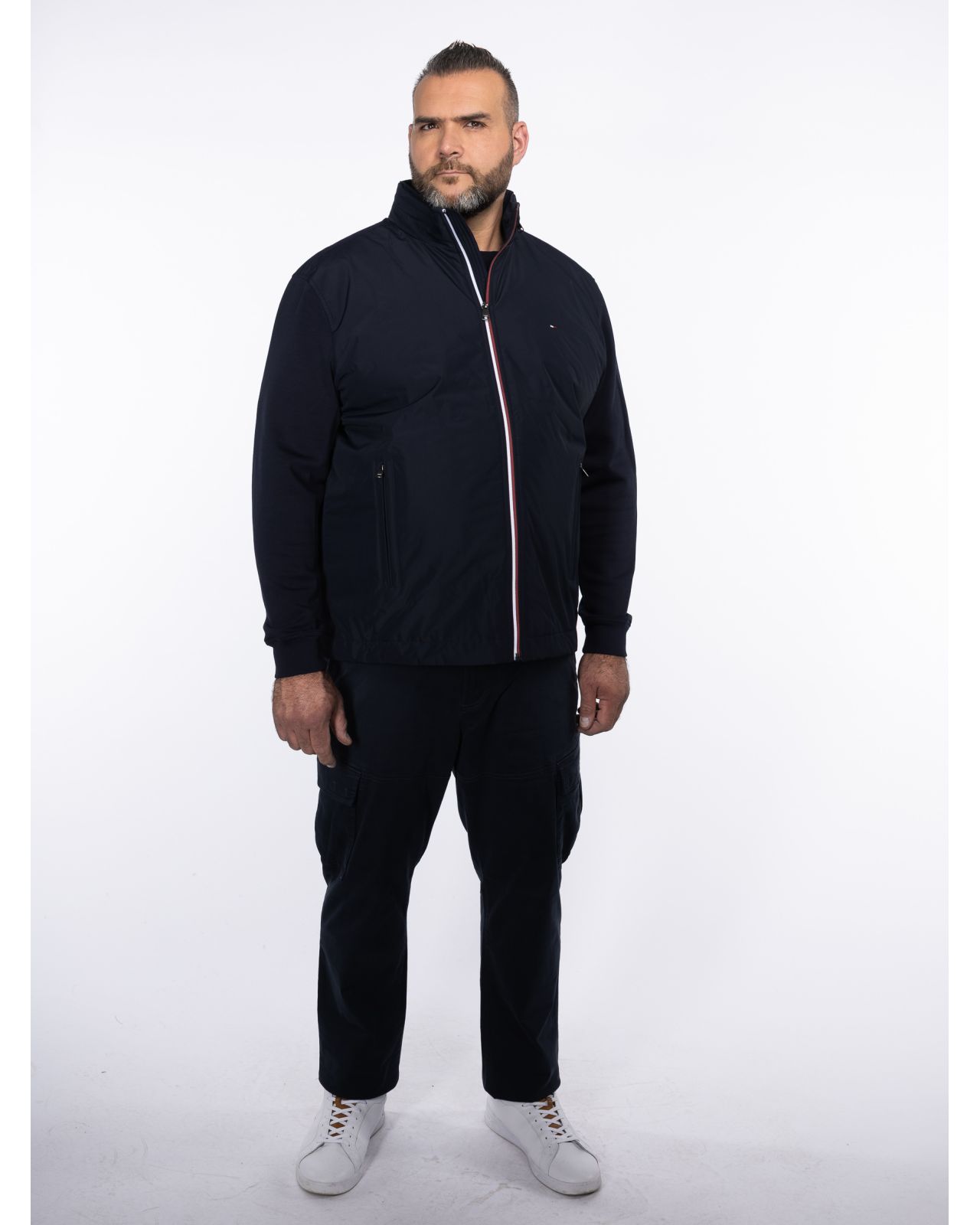 Blouson bimatière grande taille bleu marine