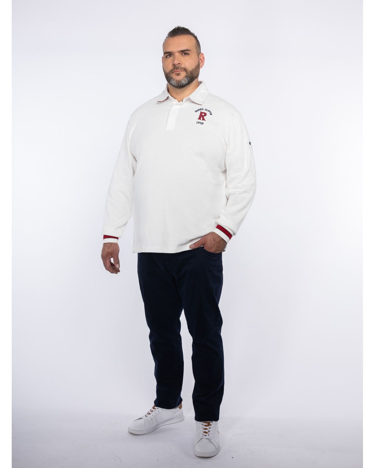 Polo manches longues grande taille écru