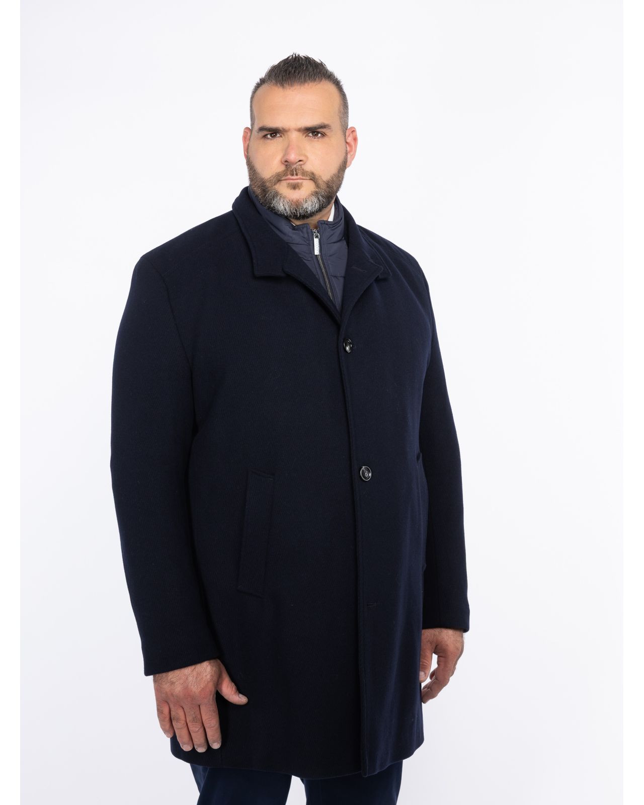 Manteau avec plastron amovible grande taille bleu marine