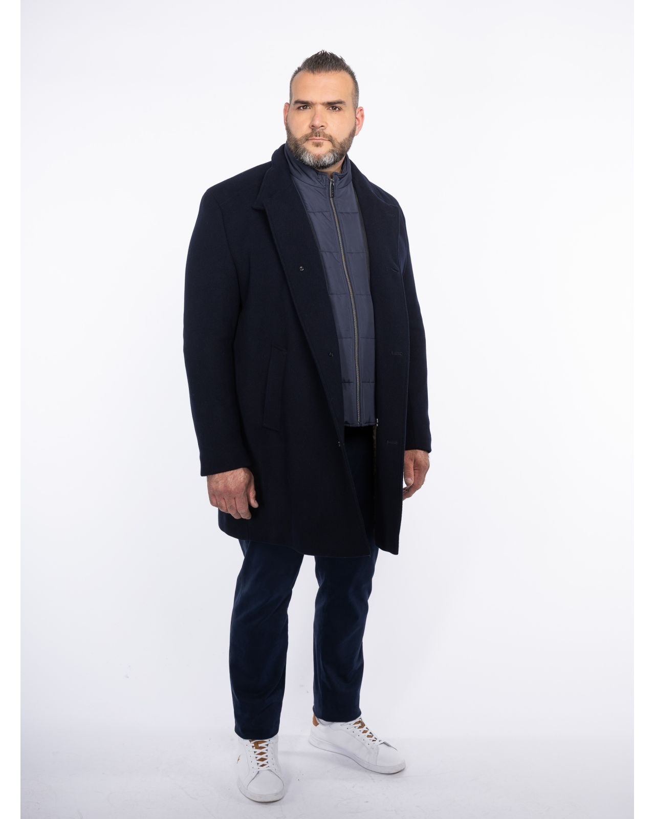 Manteau avec plastron amovible grande taille bleu marine