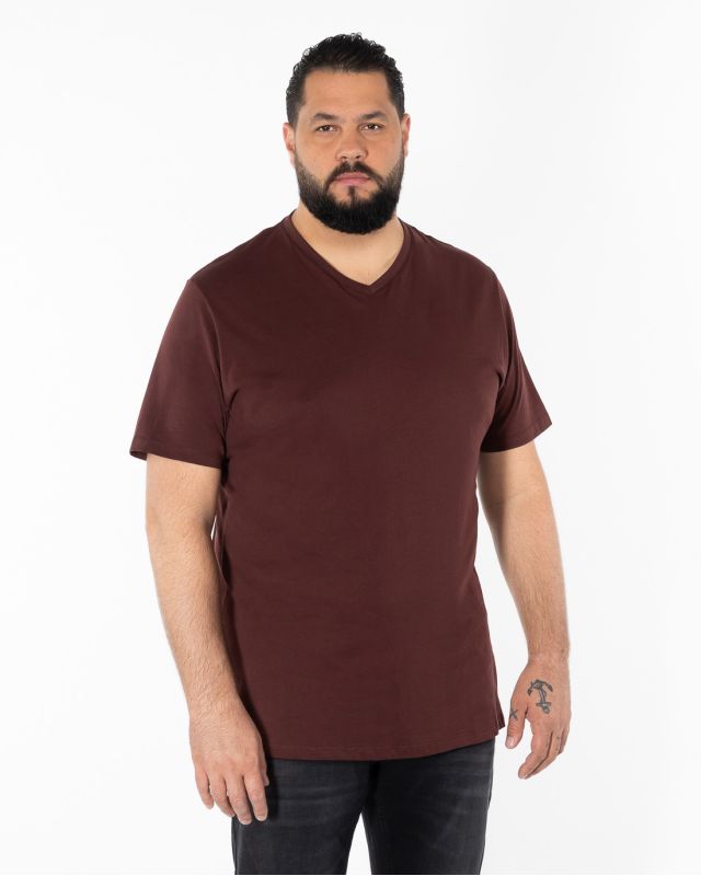 T-shirt col V pour homme grand bordeaux