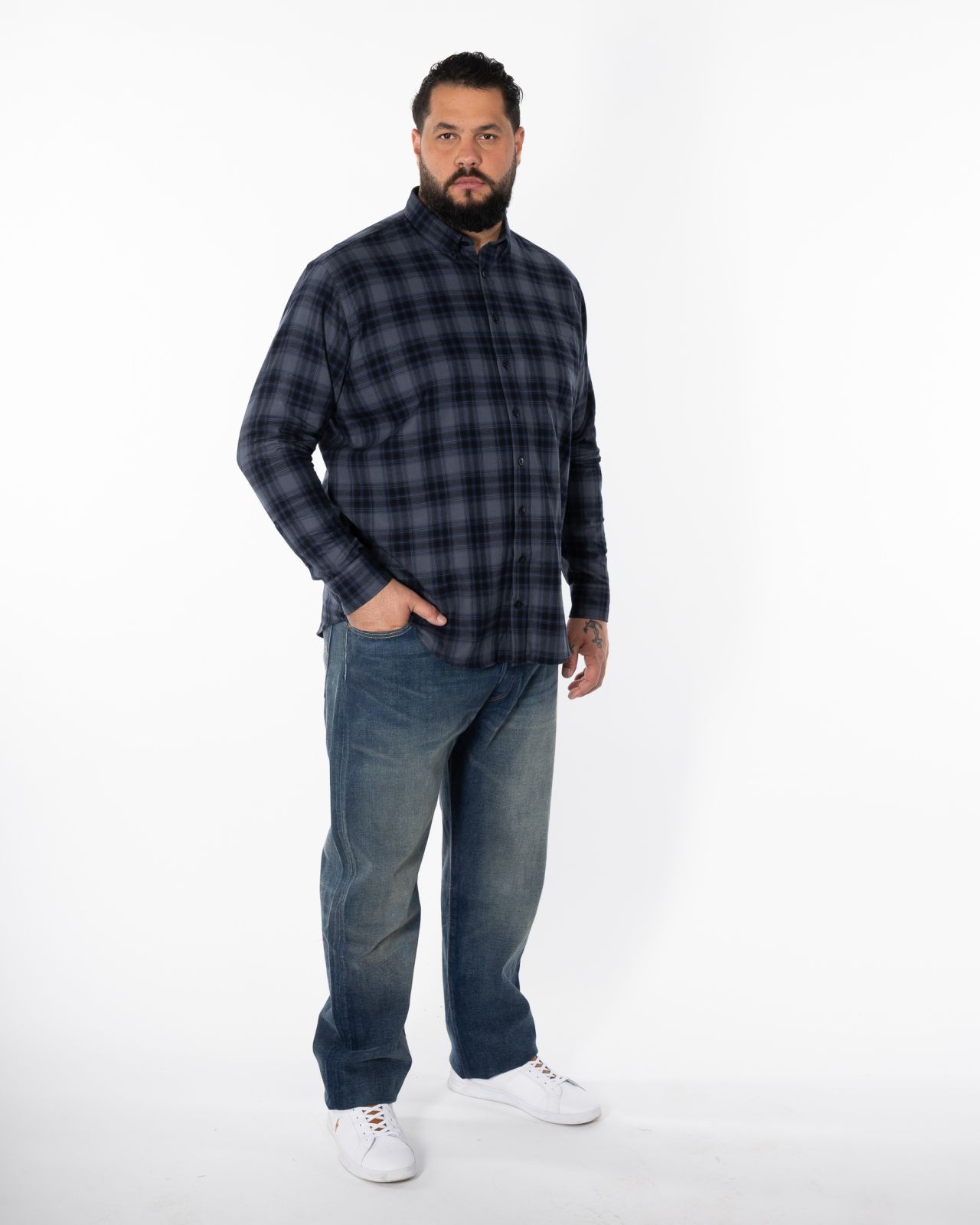 Chemise à carreaux grande taille bleu marine