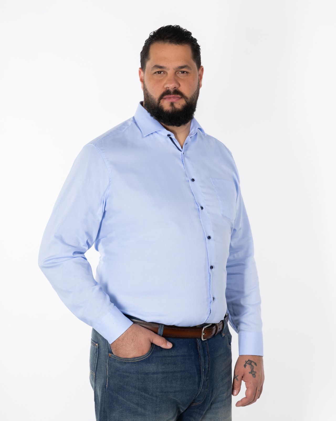 Chemise piqué non iron grande taille bleu