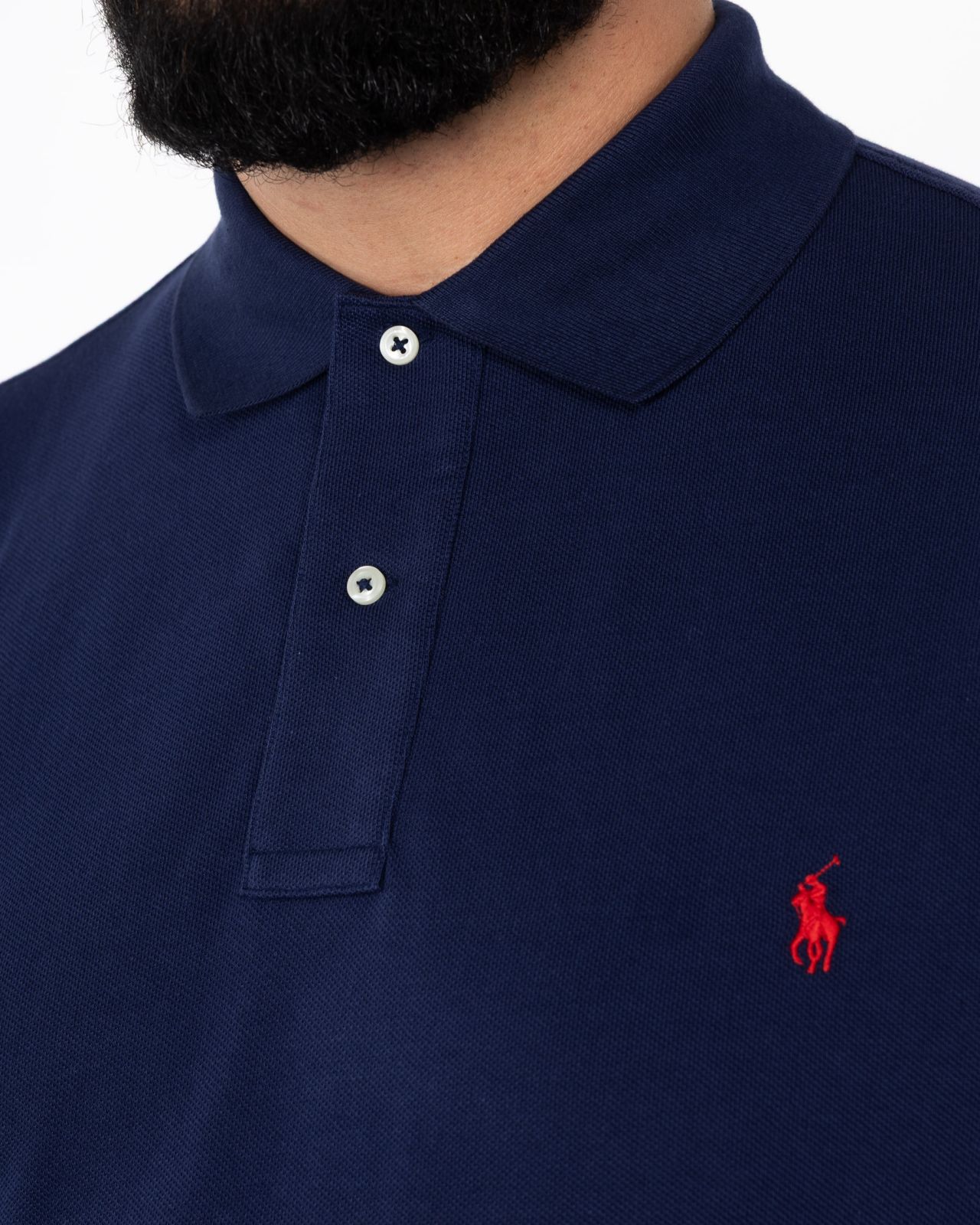 Polo manches longues piqué pour homme grand bleu marine