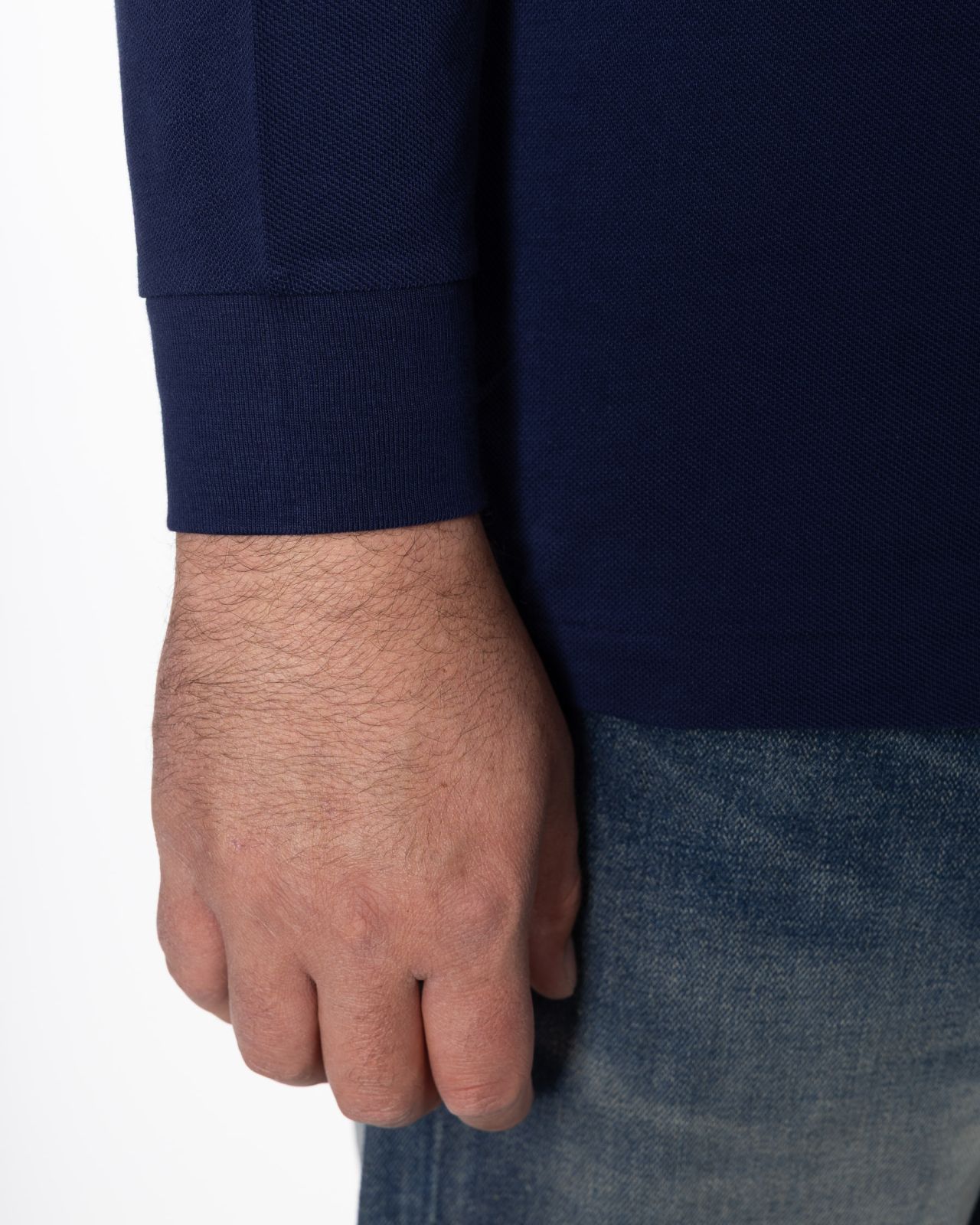 Polo manches longues piqué pour homme grand bleu marine