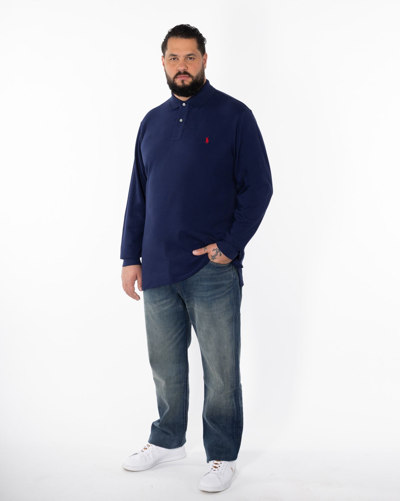 Polo manches longues piqué pour homme grand bleu marine