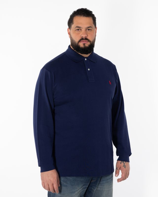 Polo manches longues piqué pour homme grand bleu marine