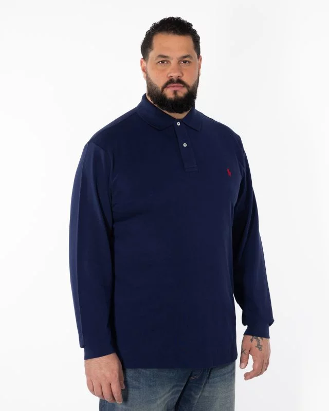 Polo manches longues piqué pour homme grand bleu marine