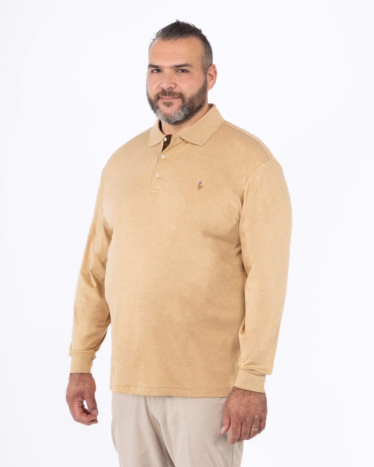 Polo manches longues chiné grande taille camel