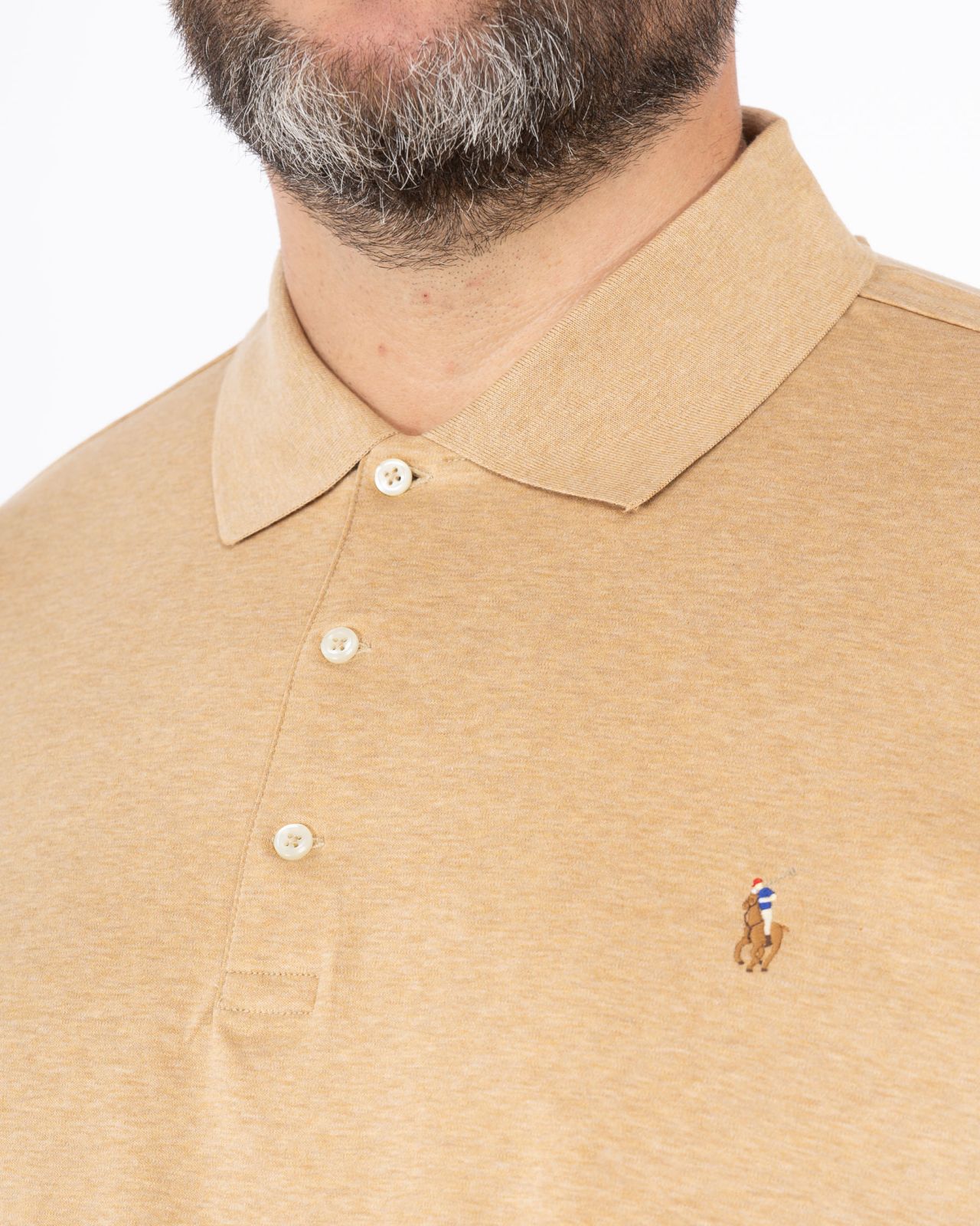 Polo manches longues chiné grande taille camel