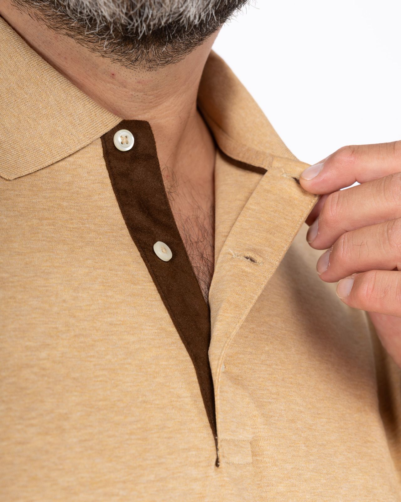 Polo manches longues chiné grande taille camel